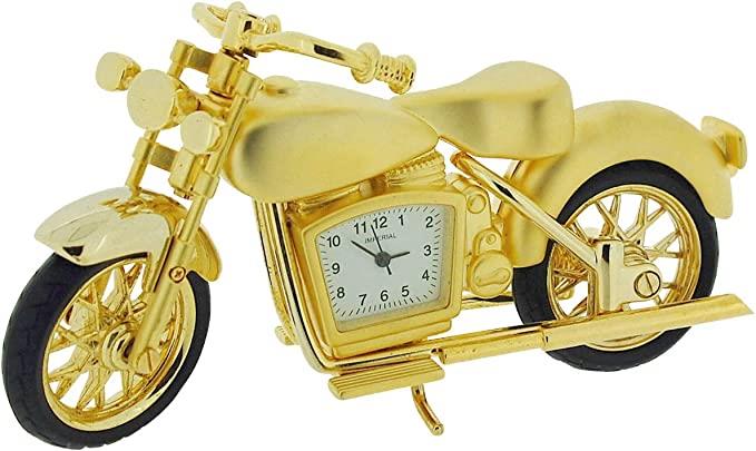 Miniature Clock Goldtone Motorbike Solid Brass IMP1066G - CLEARANCE NEEDS RE-BATTERY