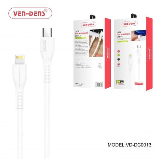 Ven-Dens Type C to Lightning Charging Cable 2A White (1 Metre) - Compatible with iPhones