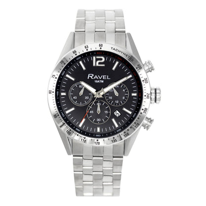 Ravel Mens Fashion 100m Water Resistant Chronograph Dated Dial Silver Plated Bracelet Watch RPR-MB Available Multi Colors
