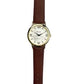 Pelex Mens Roman Number Gold Case White Dial Brown Leather Strap Quartz Watch