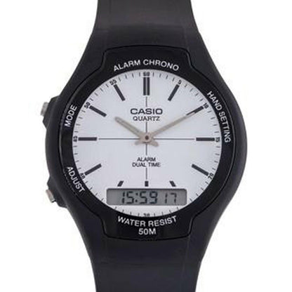Casio Mens Dual Digital Time Black Rubber Strap Watch - AW-90H Available Multiple Color