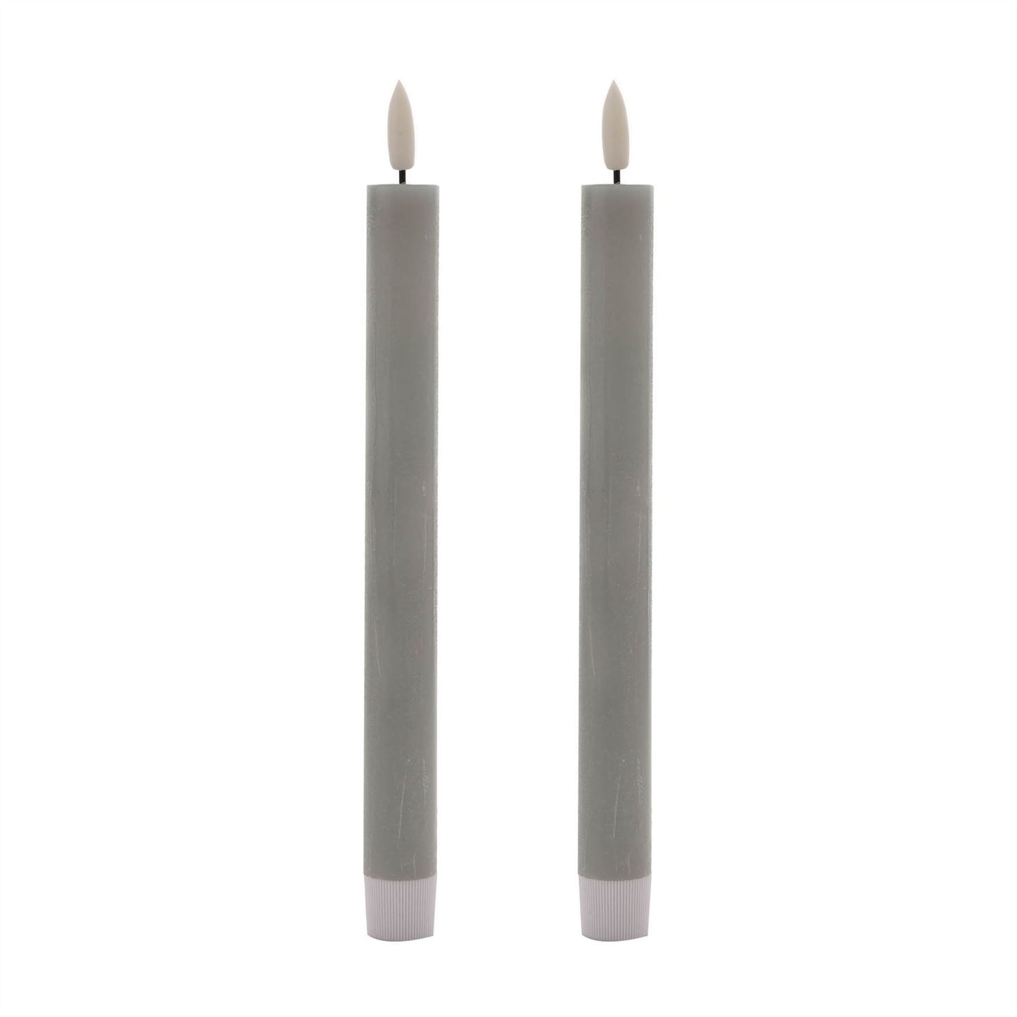 Set of 2 LED Wax Taper Candles Dove Grey 24cm