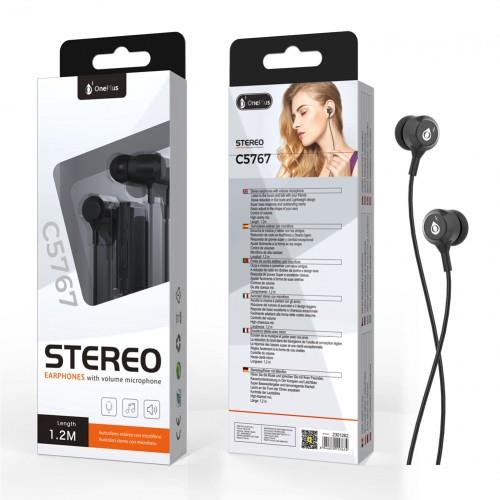 Clampe wired Earphone with Mic, Multifunction Button & Volume control, 1,2M, Black