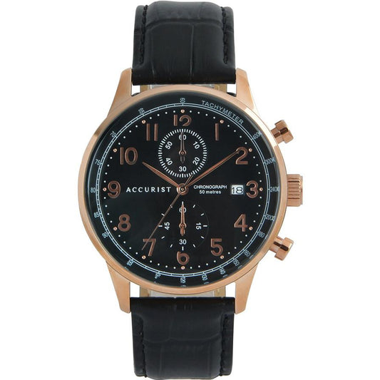 Accurist Mens Dated Chronograph Black Dial Black Leather Strap watch 7353