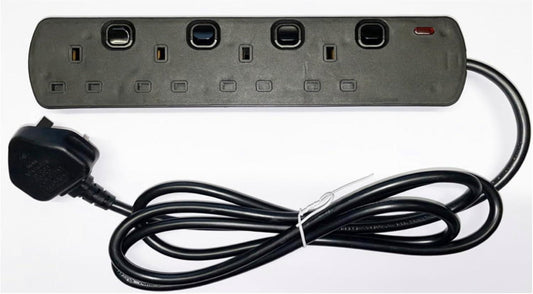 PowerPlus 4 way 2m Switched Extension Lead with Surge Protection Black