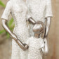 Grey Stone Effect Figurine Polished Silver Head Family 33cm