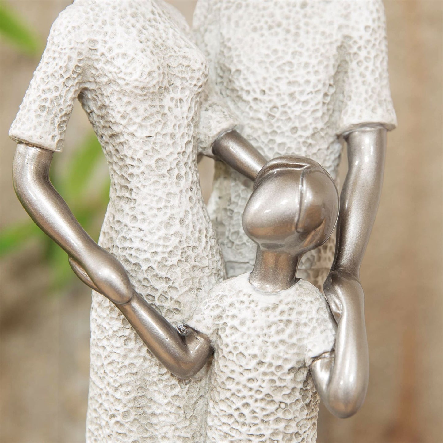 Grey Stone Effect Figurine Polished Silver Head Family 33cm