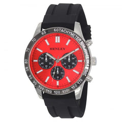 Henley Mens Polished Sports Silicone Watch Silver/Red H02223.10