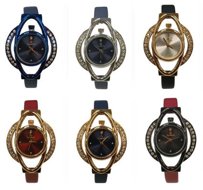 Clasico Ladies Bling Fashion Water Resistant Dial Leather Strap Bracelet Watch Available Multiple colour