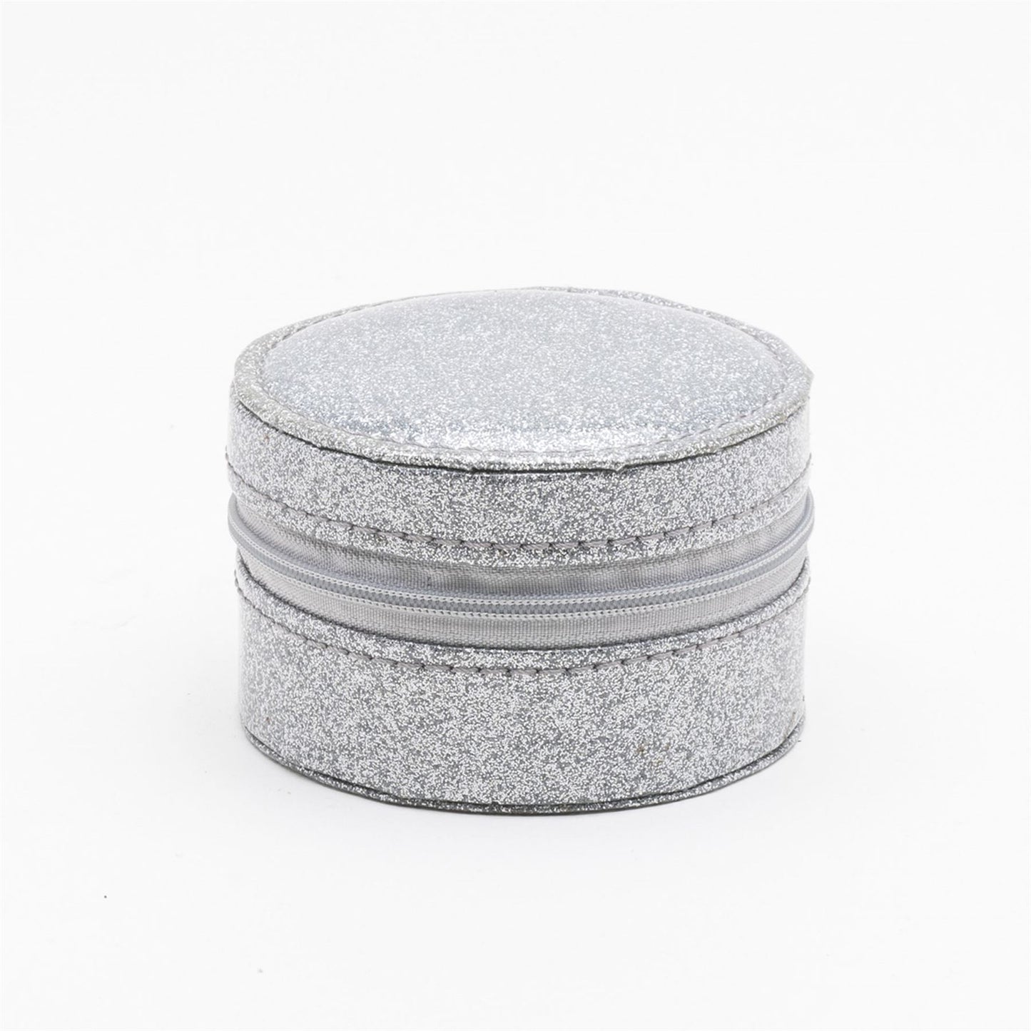 Sophia Round Leatherette Silver Glitter Jewellery Box