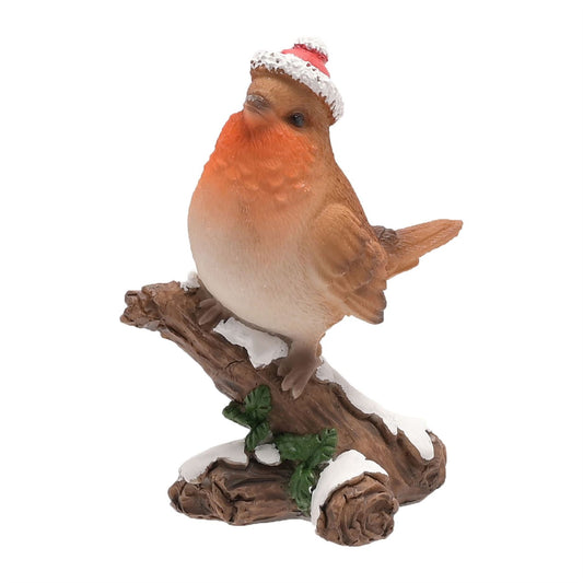 Christmas Robin Figurine on a Frosted Branch