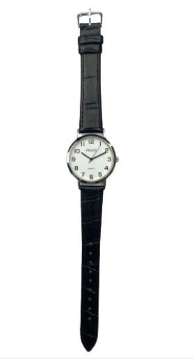 Pelex Mens Silver Case White Dial Black Leather Strap Quartz Watch PLX-056 M832A