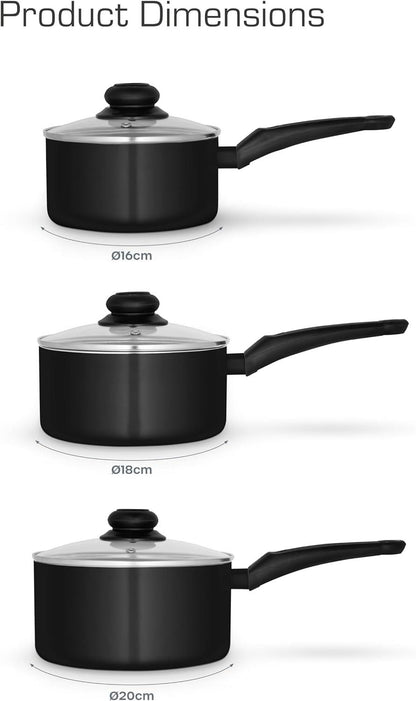 Swan Townhouse 3 Piece Sauce Pan Set Black