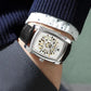 Longbo Mens Automatic Hollow mechanical Dial Analogue Silver/Black Leather Strap Watch