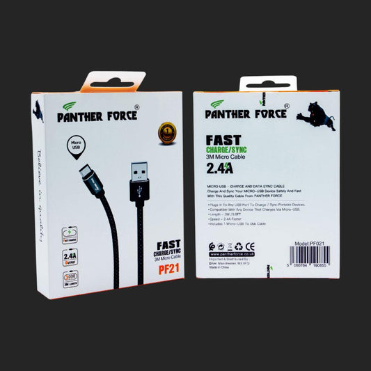 Panther Force 2.4A 3-Meter Micro USB Charging Cable