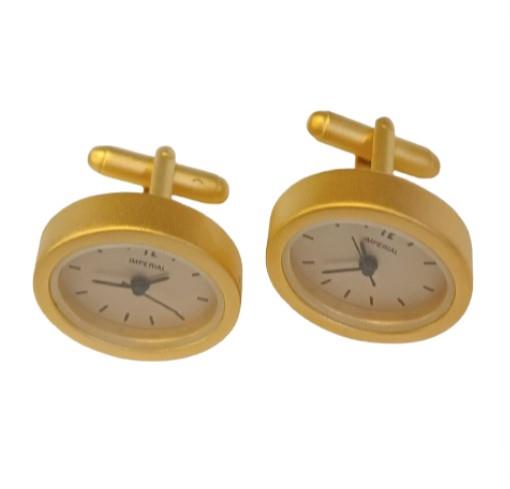 Miniature Clock Goldtone Plated Metal Cufflinks Solid Brass IMP413 - CLEARANCE NEEDS RE-BATTERY