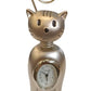 Miniature Clock Silver Tone Plated Cat IMP1081S - CLEARANCE NEEDS RE-BATTERY