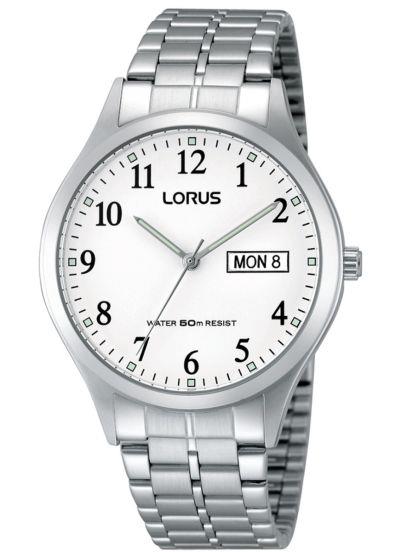 Lorus Mens Day Date White Dial Big Number Stainless steel Bracelet Watch RXN01DX5