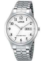 Lorus Mens Day Date White Dial Big Number Stainless steel Bracelet Watch RXN01DX5