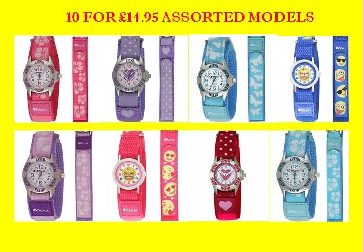 Ravel Children Girl Boy 10 FOR £14.95 ASSORTED MODELS Nylon Velcro Strap Watch R1507  - CLEARANCE NEEDS RE-BATTERY