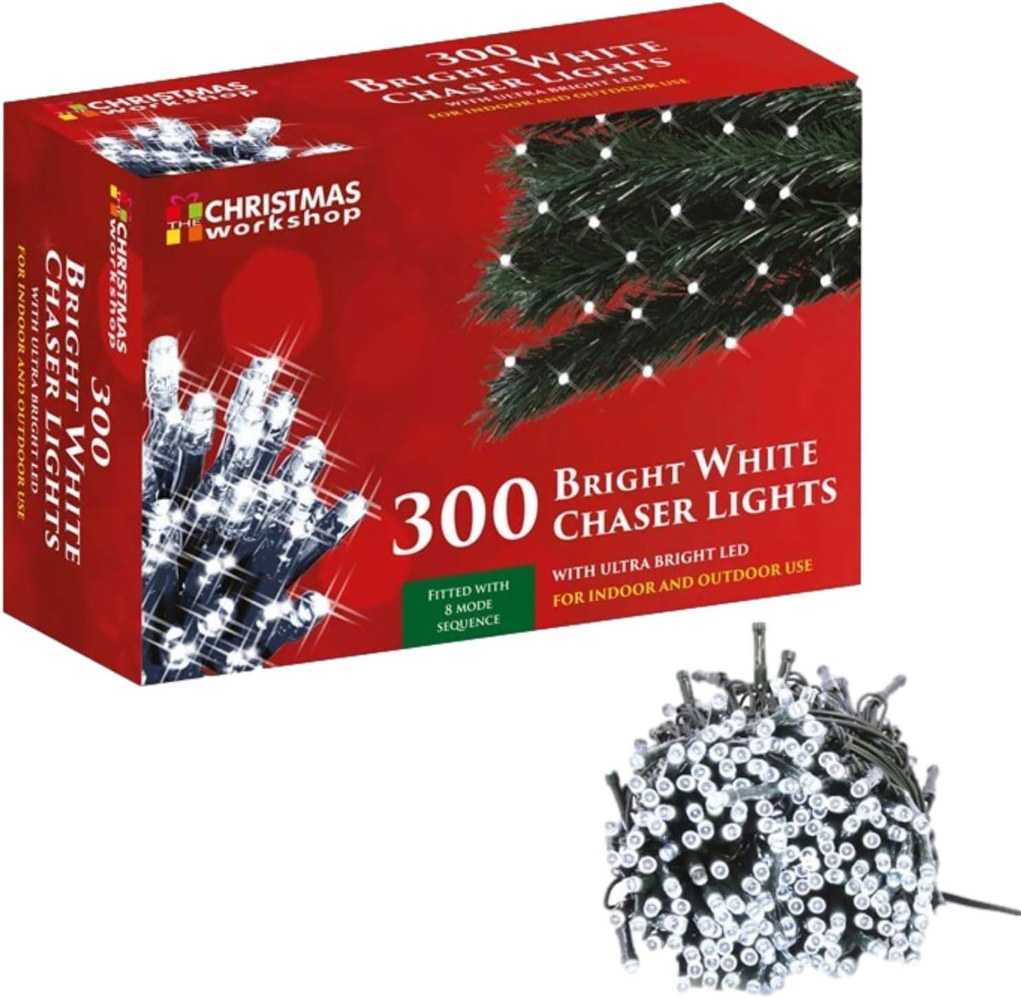 300 LED Bright white chaser Christmas Lights 20.9metres 8 Light modes