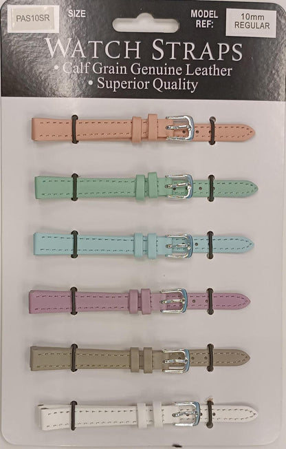 PASSR Sun Mixed Pastille Colour Calf Leather Watch Straps Regular card of 6 - Silver Buckle Available Size 10mm To 20mm