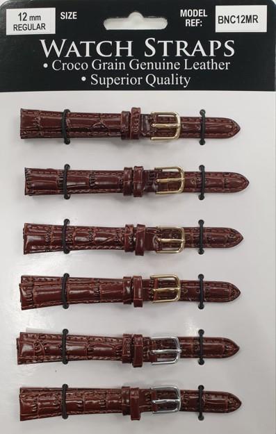 BNCMR Brown padded crocodile Leather Straps card of 6 Available Multiple Size