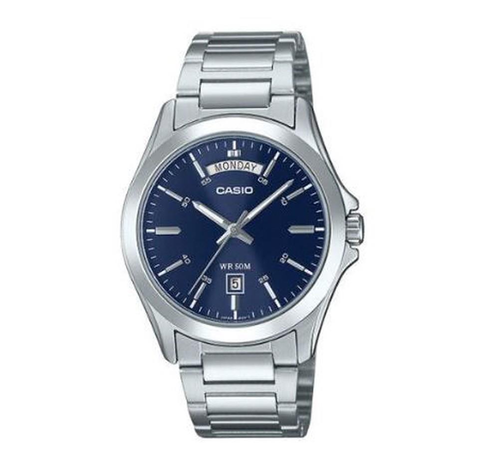 Casio Mens Stainless Steel Day-Date Blue Dial Watch
