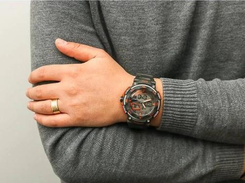 Sekonda Mens Sports Digital Analog Display Black Rubber Strap Watch 1163