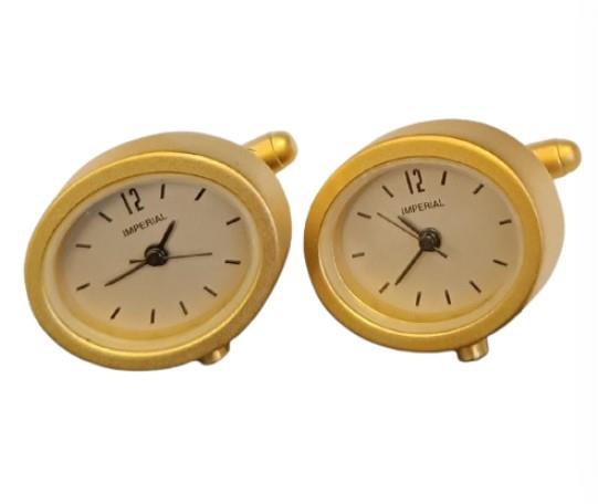 Miniature Clock Goldtone Plated Metal Cufflinks Solid Brass IMP413 - CLEARANCE NEEDS RE-BATTERY