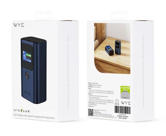 WYEFLUX High Speed Charging Mini Power Bank With LED Display 10K mAh - Dark Blue