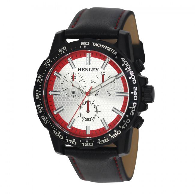 Henley Mens Satin Black Sports Coloured Stitch Multi Eye Watch H03015 Available Multiple Colour