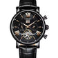 Longbo Mens Automatic Hollow mechanical Dial Analogue Gun/Black Leather Strap Watch