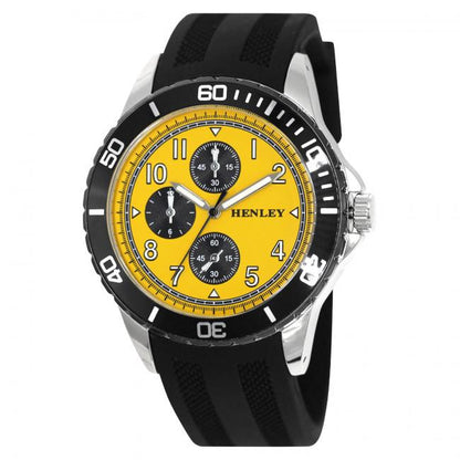 Henley Mens Fashion Multi Eye Polished Silver Sports Dial Black Silicone Watch H02229 Available Multiple Colour