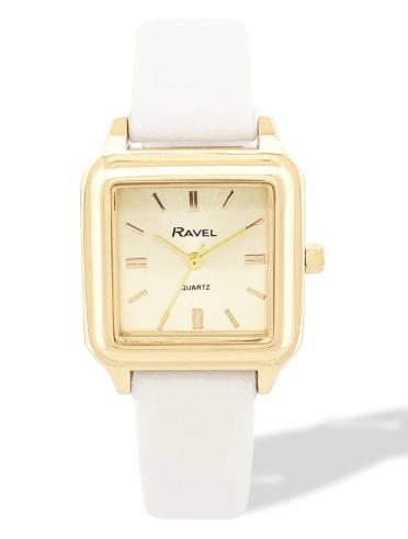 Ravel Ladies Fashion Summertime Square Gilt Case Dial with Leather Strap Watch Available Multiple Colour