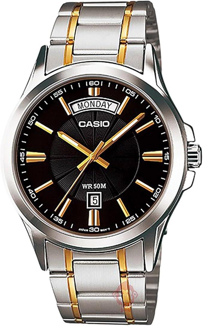 Casio Mens Stainless Steel Day-Date Black Dial Watch