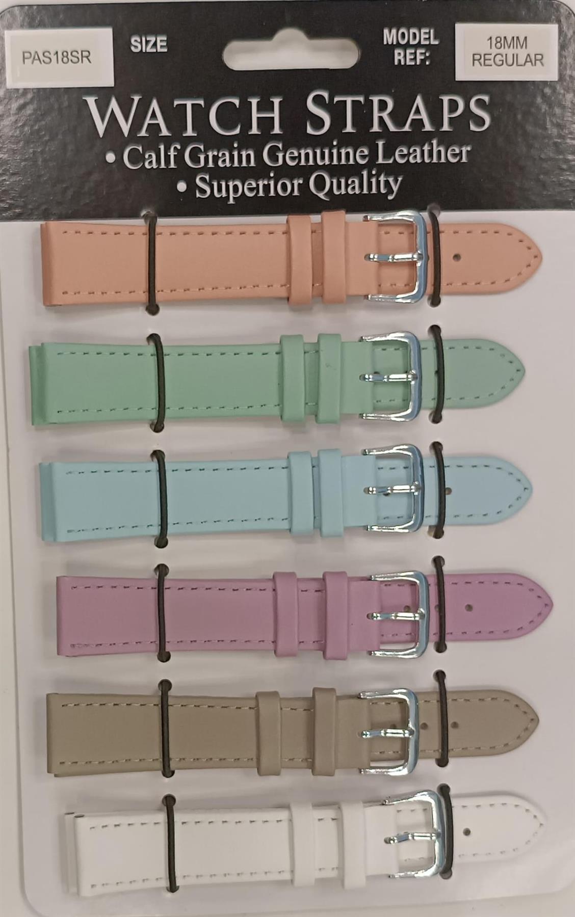 PASSR Sun Mixed Pastille Colour Calf Leather Watch Straps Regular card of 6 - Silver Buckle Available Size 10mm To 20mm