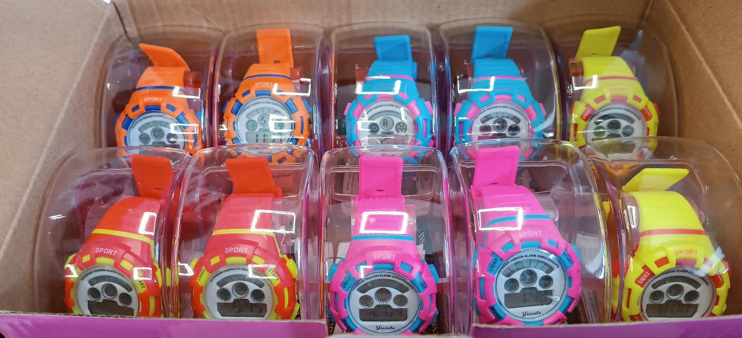 7 Light Childrens Girls & Boys Sports Light Digital Waterproof assorted stlyes and colour's varied watch Box of 10