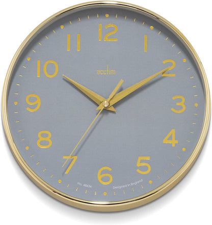 Acctim Rand 20cm Small Dial Foil Embossed Numbers Quartz Wall Clock Available Multiple Colour