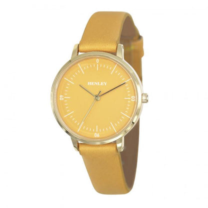 Henley Ladies Fashion Minimalistic Polished Round silver tone case Leather Strap Watch H06184 Available Multiple Colour