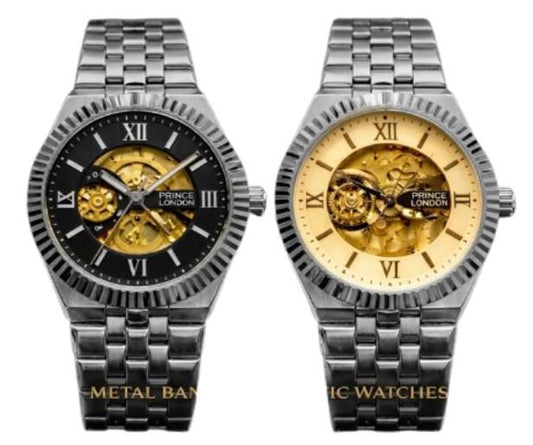 NYL Mens Automatic Metal Hollow Mechanical Dial Analogue Metal Bracelet Watch NY London  Available Multi Colour