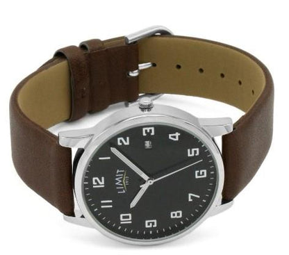 Limit Mens Basic Dated Black Dial Brown Leather Strap Watch 5744