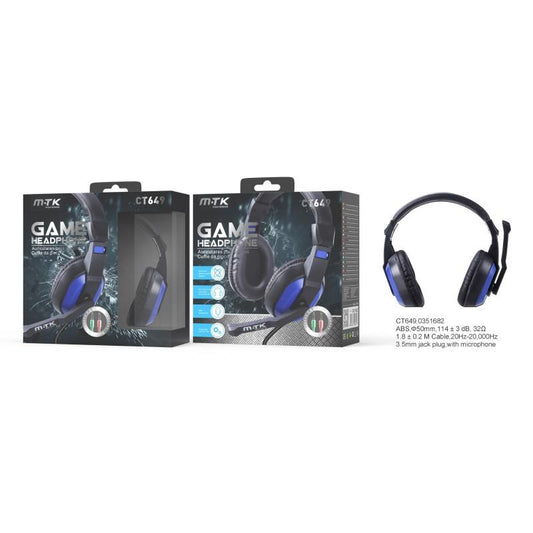 MTK Gaming Headphone with Microphone for PS4 / Nintendo Switch / Xbox One / Portable / Tablet / Mobile, Black + Blue CT649
