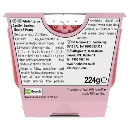 Glade Scented Candle Air Freshener Luscious Cherry & Peony 224 g