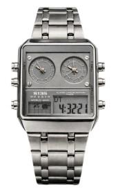 S135 Mens Chronograph Fashion Ana Digital Square Big Dated Dial Stainless Steel Bracelet Watch NY London Available Multiple Colour