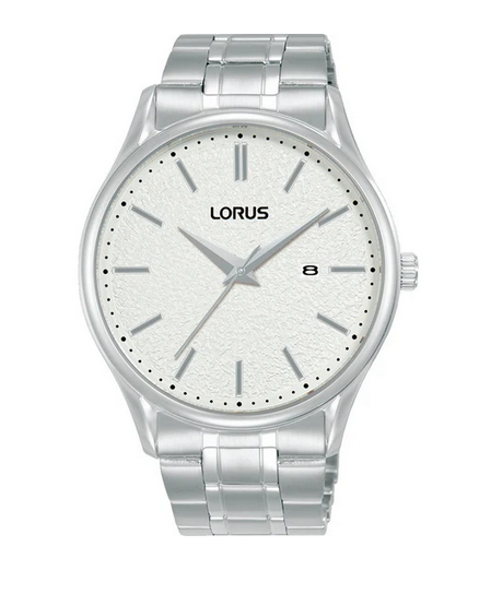 lorus Mens stainless steel white dial bracelet watch