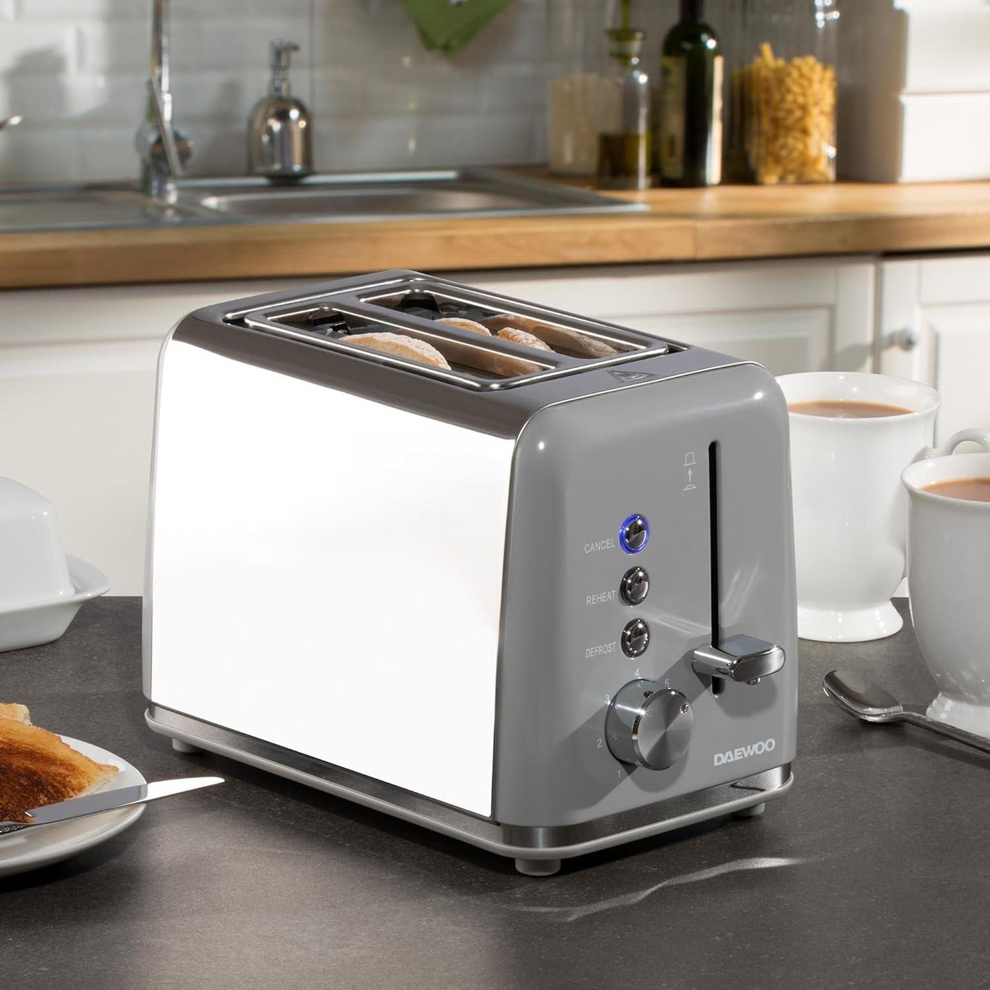 Daewoo Kensington 2 Slice Stainless Steel Toaster Grey