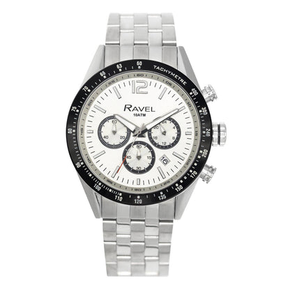 Ravel Mens Fashion 100m Water Resistant Chronograph Dated Dial Silver Plated Bracelet Watch RPR-MB Available Multi Colors