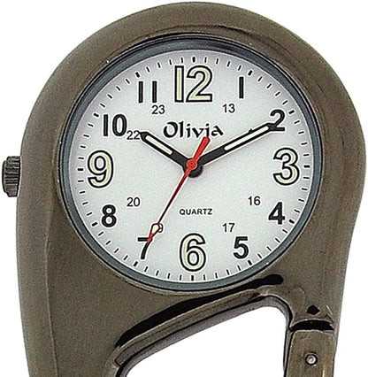 Olivia Clip On Doctor Mens Ladies Carabiner Gun Metal Pocket Fob Watch TOC55