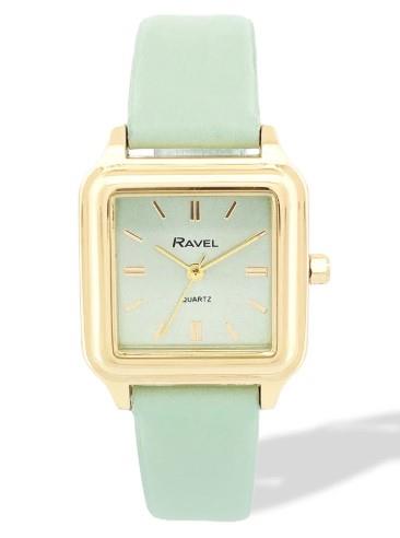Ravel Ladies Fashion Summertime Square Gilt Case Dial with Leather Strap Watch Available Multiple Colour